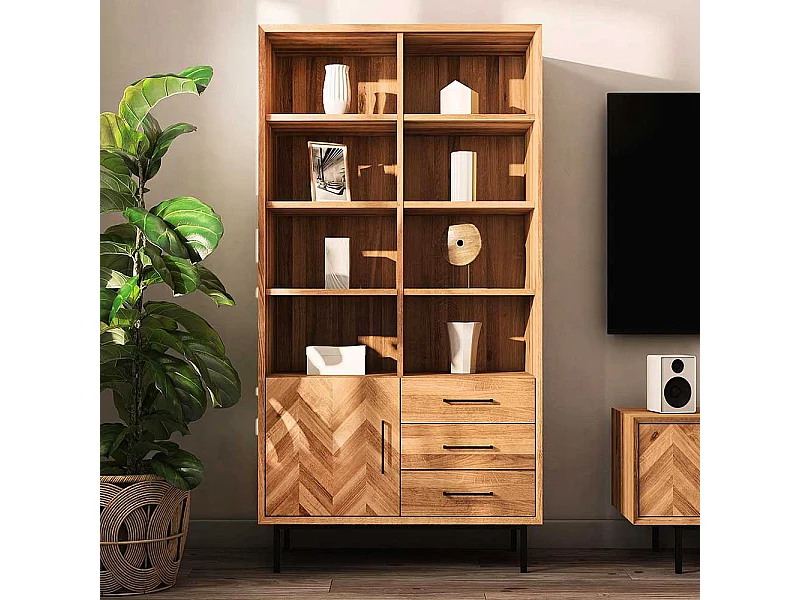 Wildeiche Regal massiv im Skandi Design drei Schubladen