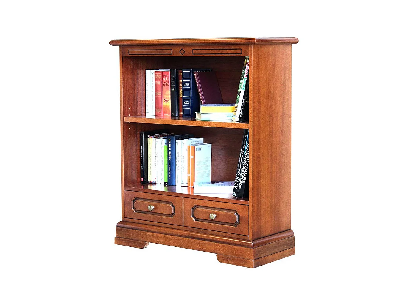 Klassisches Buecherregal mit Schublade in Nussbaumfarben teilmassiv