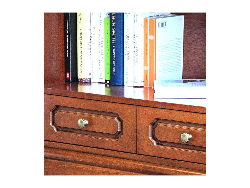 Klassisches Buecherregal mit Schublade in Nussbaumfarben teilmassiv