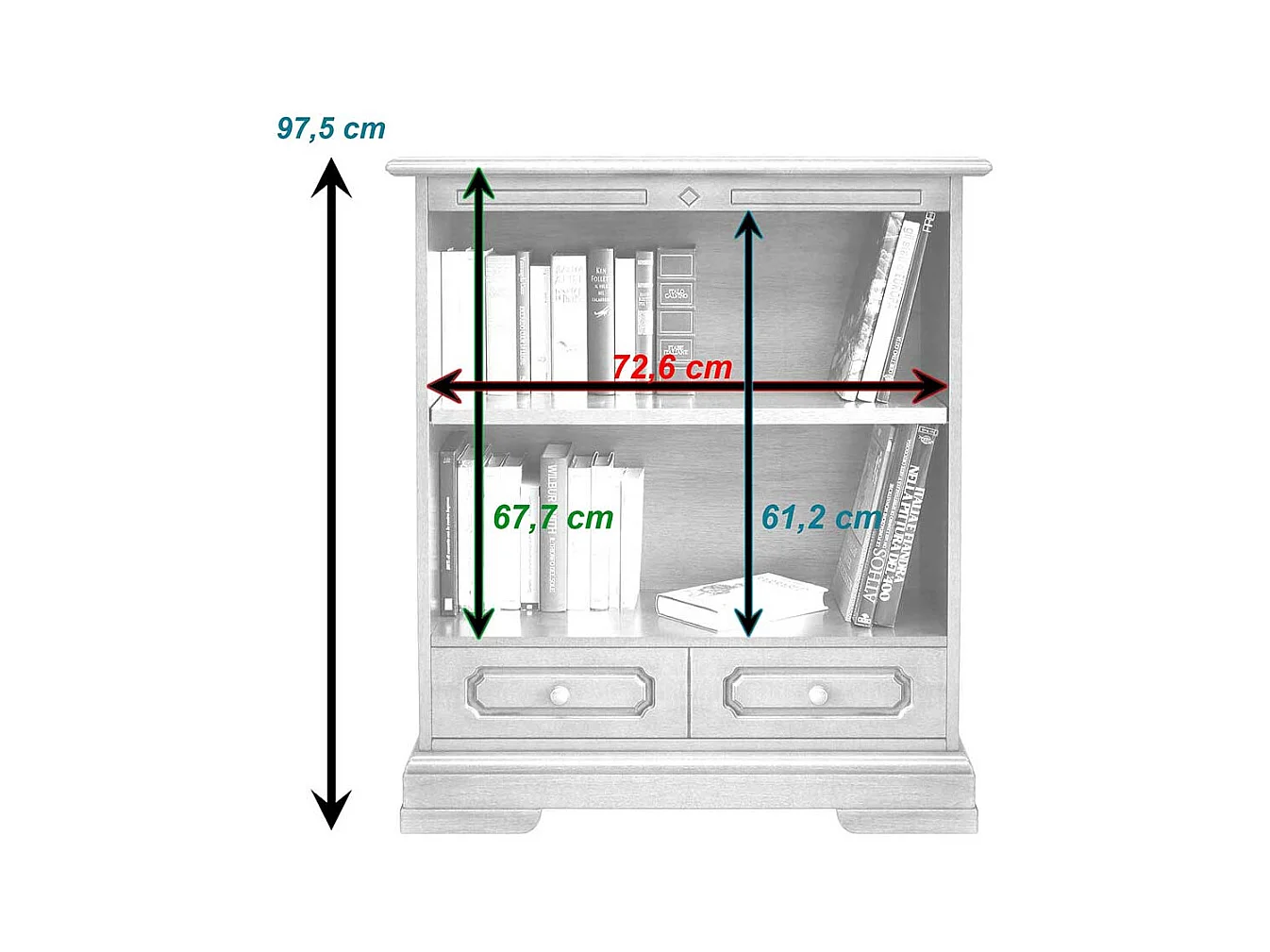 Klassisches Buecherregal mit Schublade in Nussbaumfarben teilmassiv
