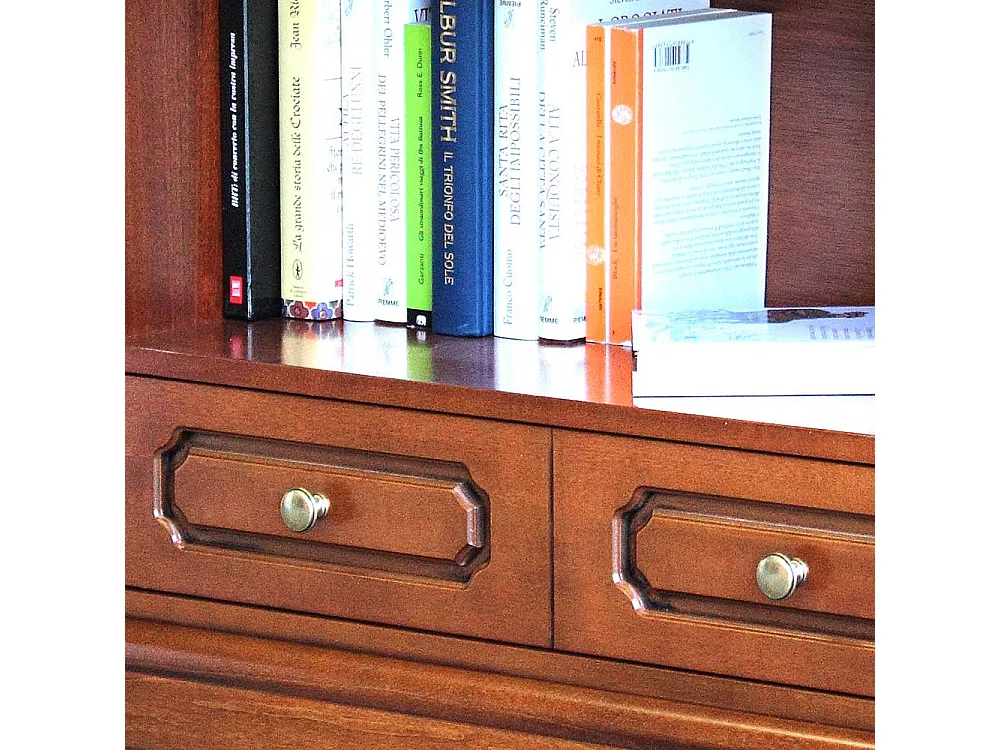 Klassisches Buecherregal mit Schublade in Nussbaumfarben teilmassiv