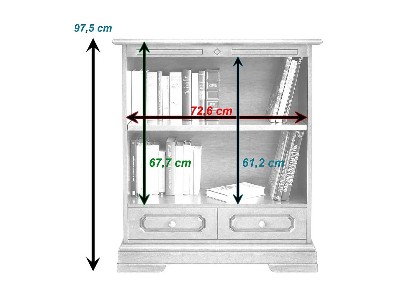 Klassisches Buecherregal mit Schublade in Nussbaumfarben teilmassiv