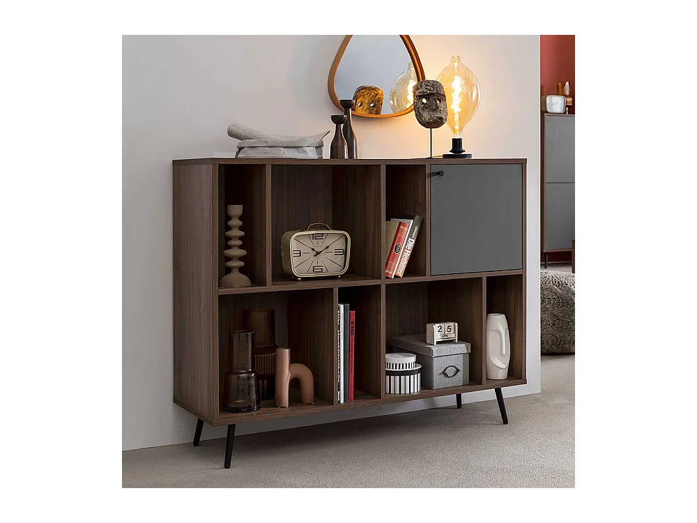 Esszimmerregal in Walnussfarben und Grau 1 türig