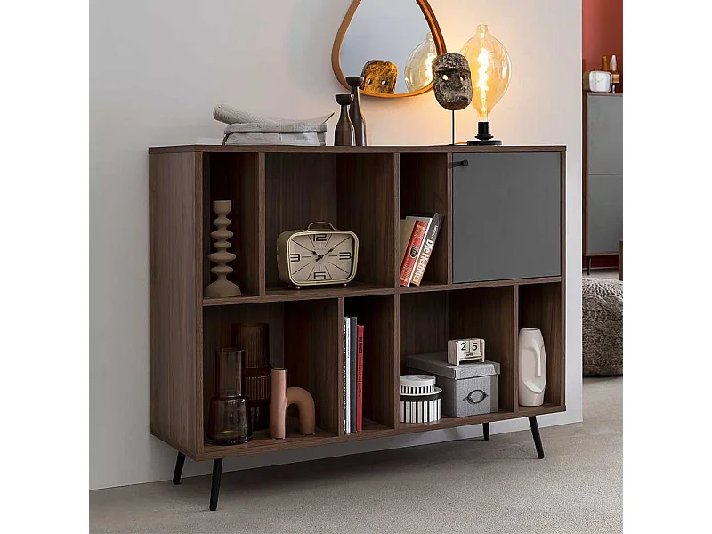 Esszimmerregal in Walnussfarben und Grau 1 türig