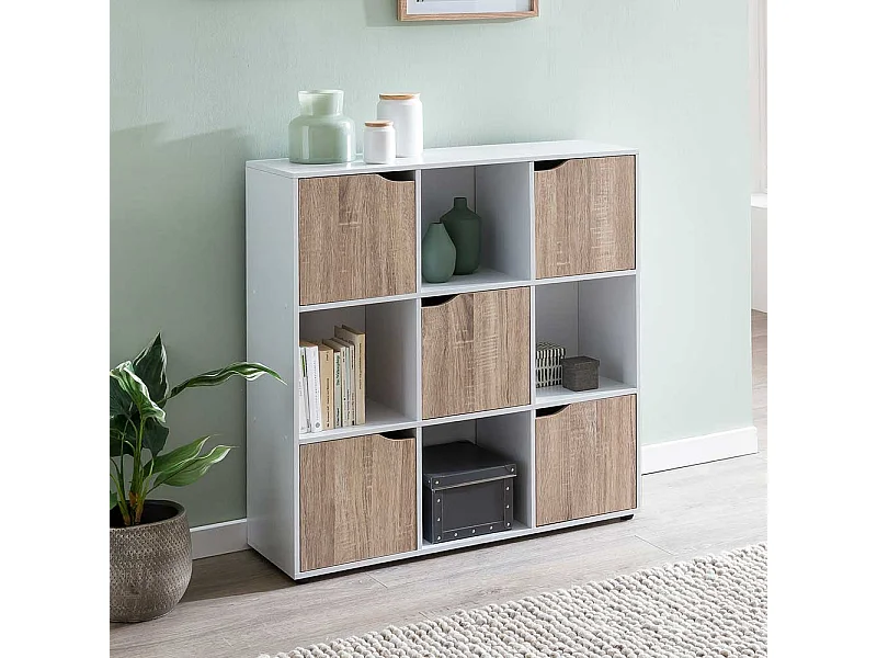 Bücherregal in Weiß und Eiche Sonoma 5 Türen