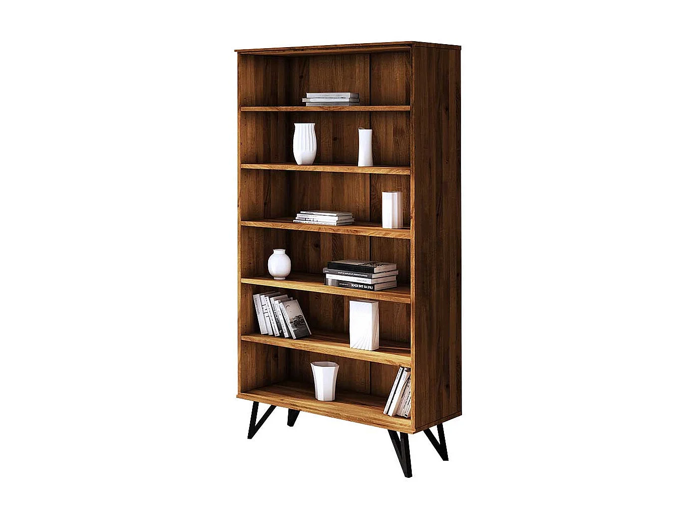 Wohnzimmer Regal aus Wildeiche Massivholz und Stahl 185 cm hoch