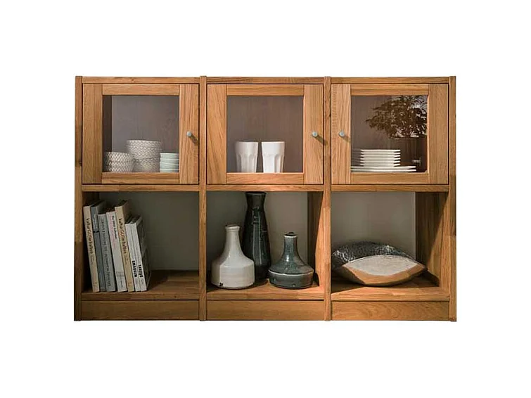 Standregal aus Wildeiche Massivholz mit Glastüren