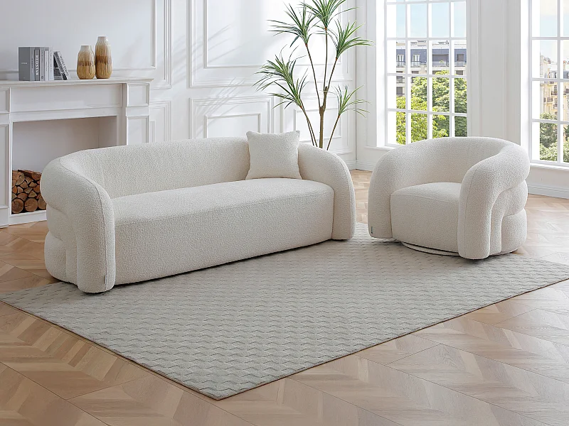 Sofá 3 plazas y sillón en tela de rizo blanco LAPIOTA de Maison Céphy