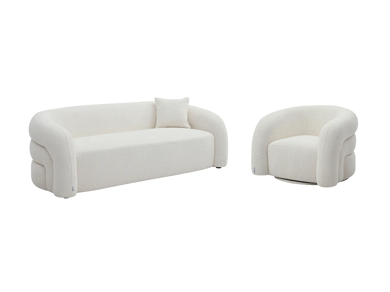 Canapé 3 places et fauteuil en tissu bouclette blanc LAPIOTA de Maison Céphy