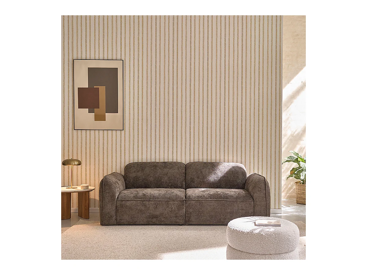 Canapé droit 3 places en velours tressé moka