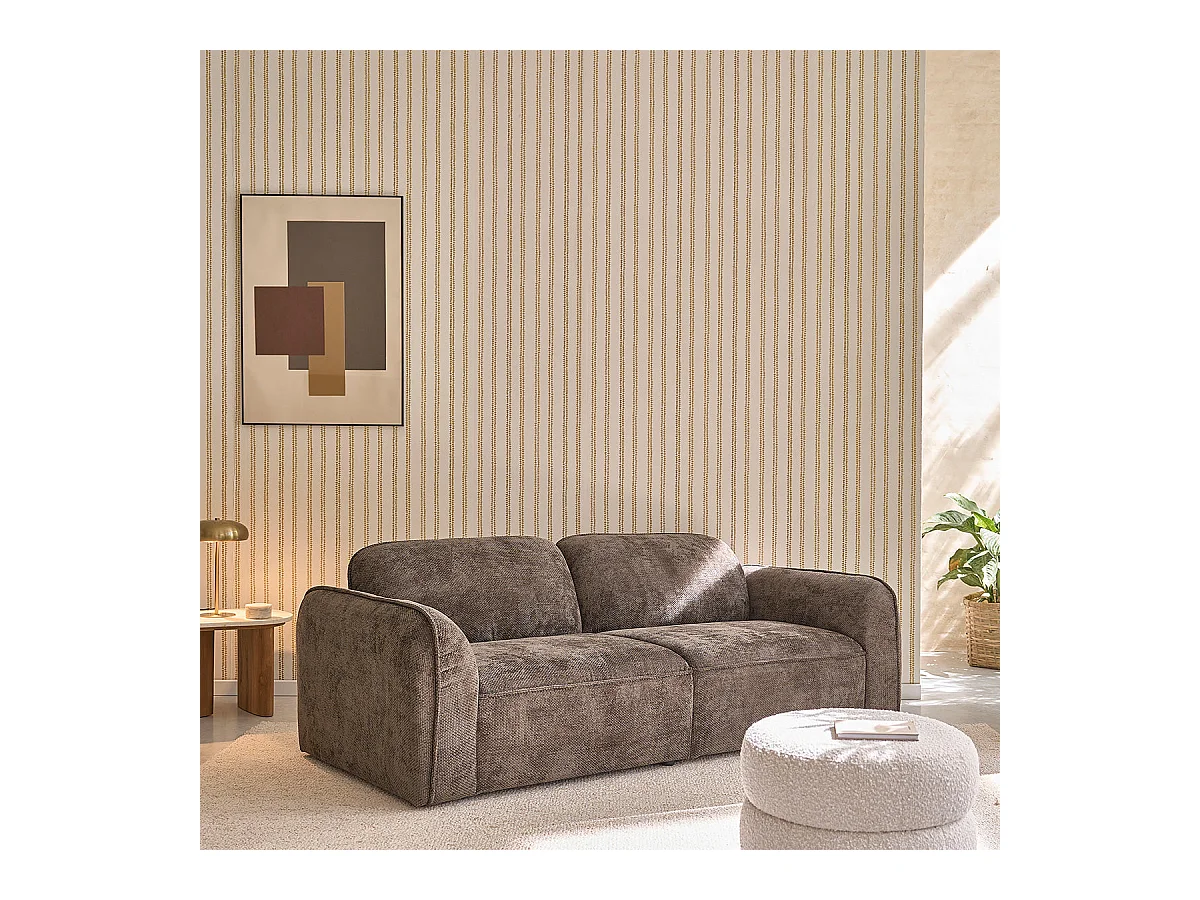 Canapé droit 3 places en velours tressé moka