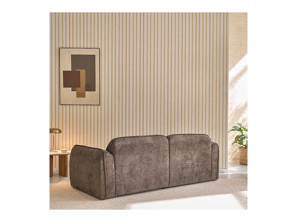 Canapé droit 3 places en velours tressé moka