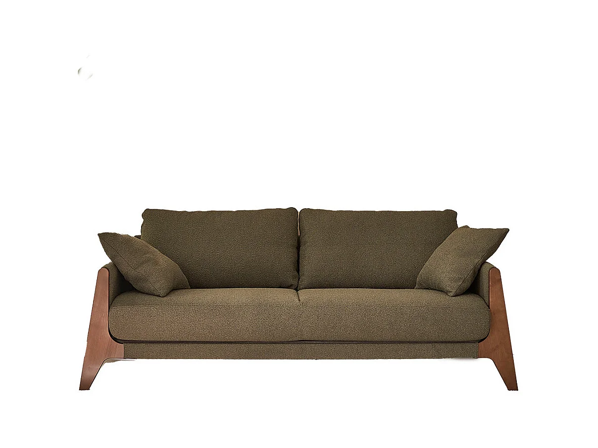 Canapé droit 3 places en bois massif et tissu bouclette