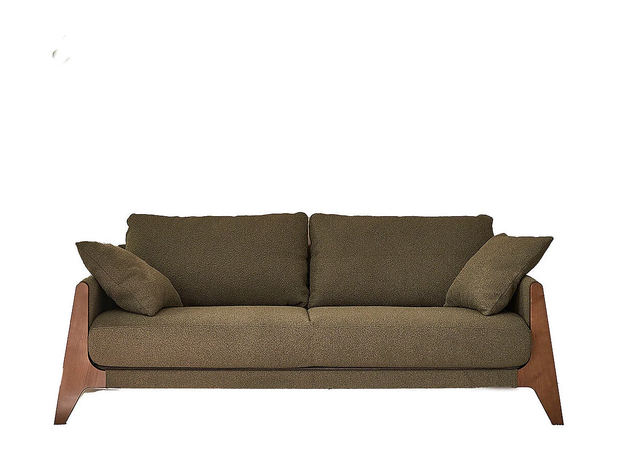 Canapé droit 3 places en bois massif et tissu bouclette