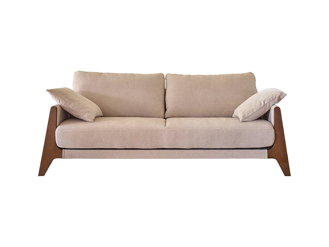 Canapé droit 3 places en bois massif et velours