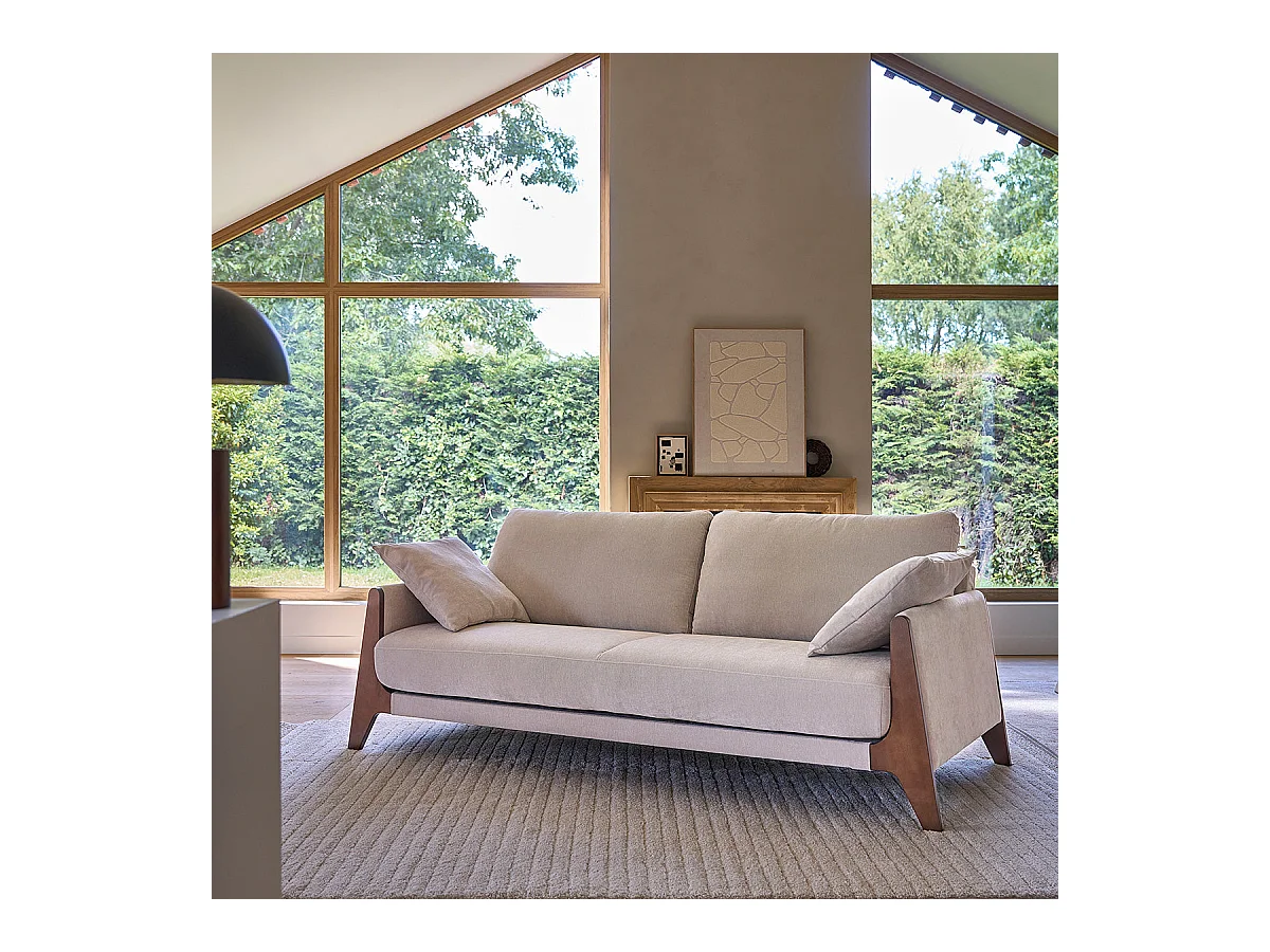 Canapé droit 3 places en bois massif et velours