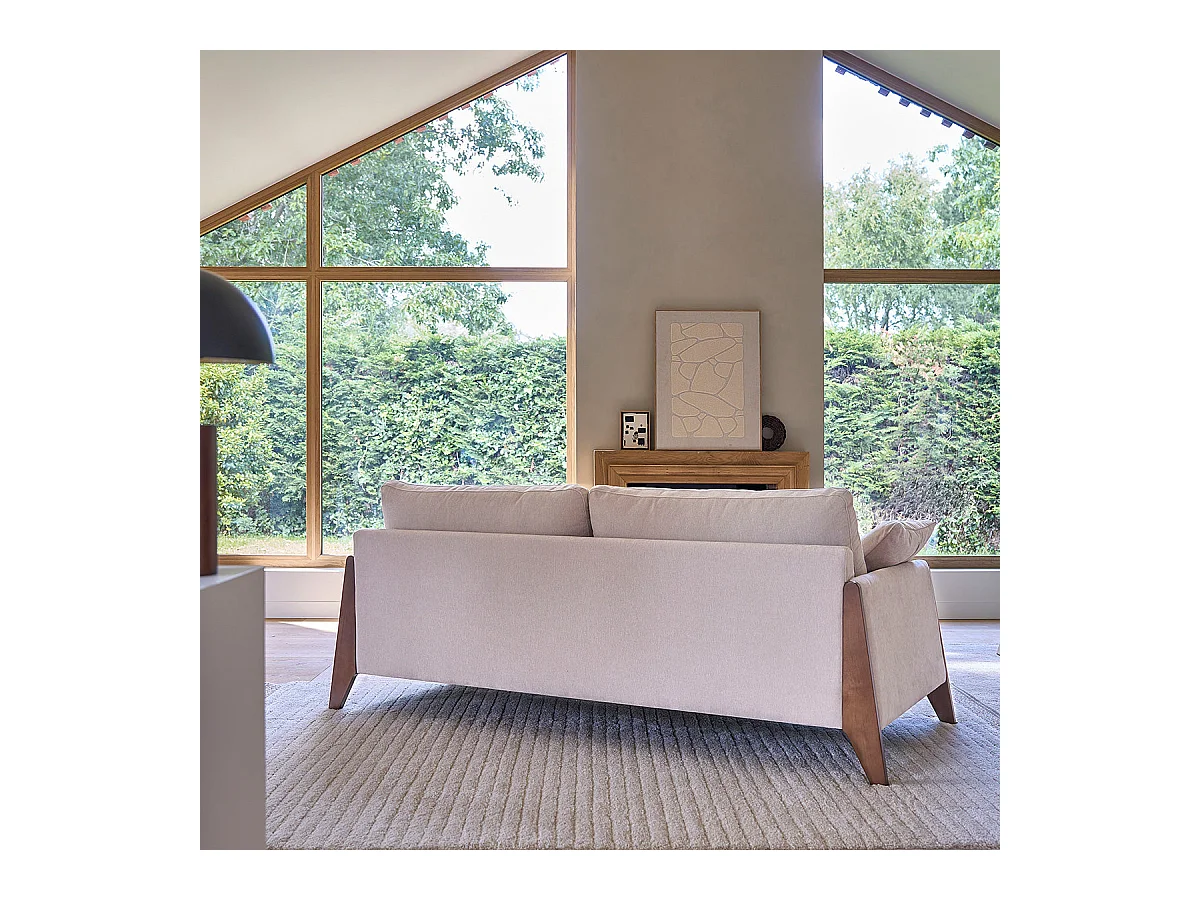 Canapé droit 3 places en bois massif et velours