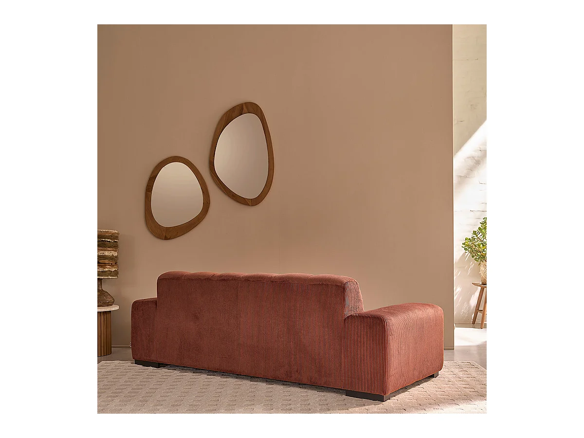 Canapé droit 3 places en velours côtelé terracotta