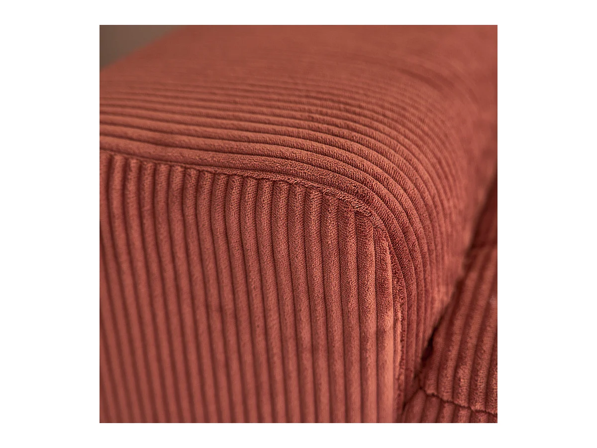 Canapé droit 3 places en velours côtelé terracotta