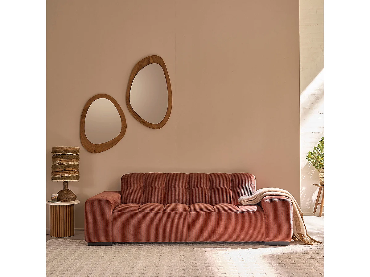 Sofá recto de 3 plazas en terciopelo terracota