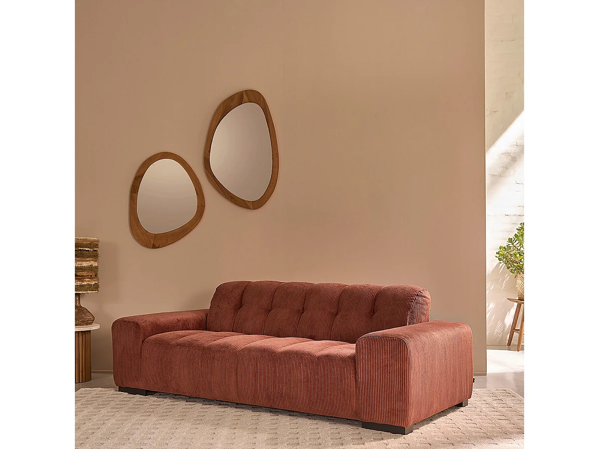 Sofá recto de 3 plazas en terciopelo terracota