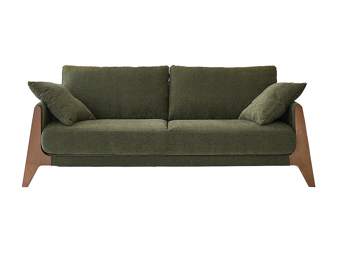 Divano 4 posti legno massello velluto verde muschio