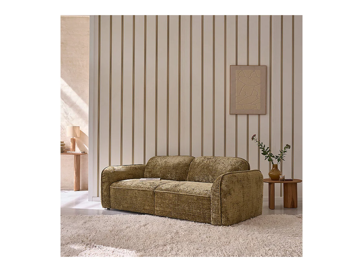 Canapé droit 3 places en velours texturé