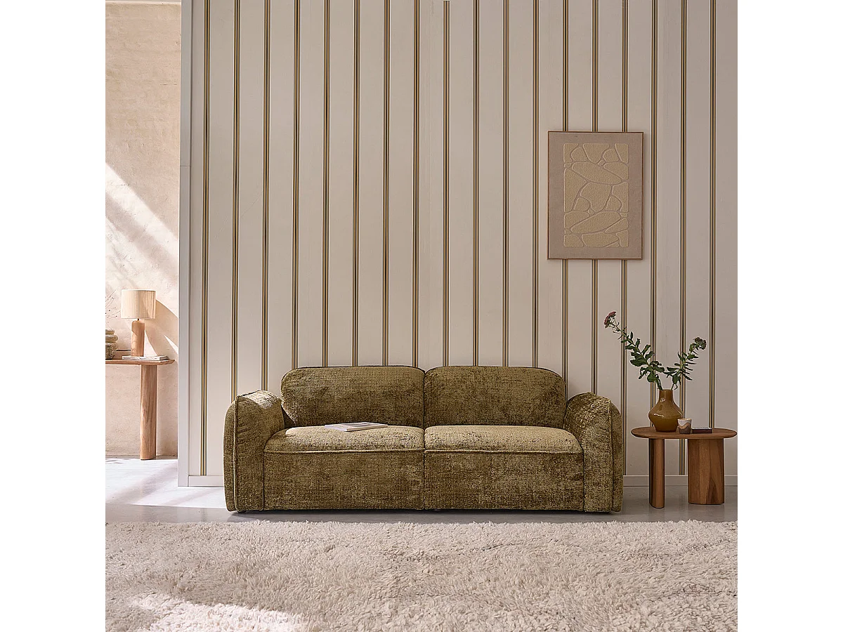 Divano lineare a 3 posti in velluto intrecciato verde