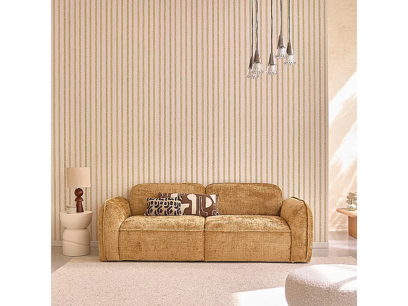 Canapé droit 3 places en velours texturé ocre