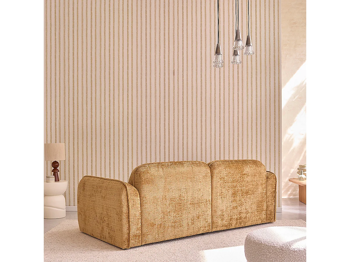 Canapé droit 3 places en velours texturé ocre