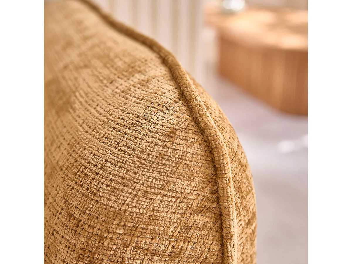 Canapé droit 3 places en velours texturé ocre