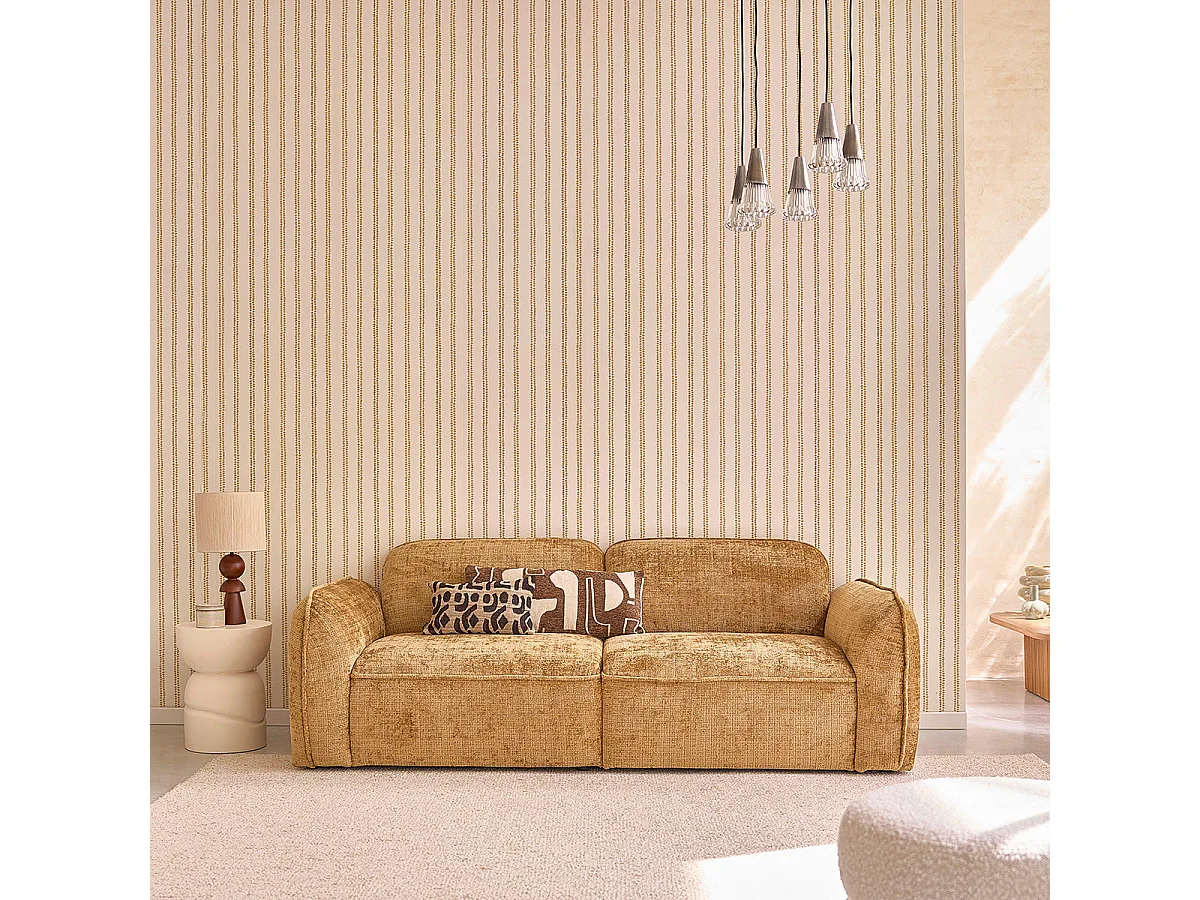 Sofá recto de 3 plazas en terciopelo texturizado ocre