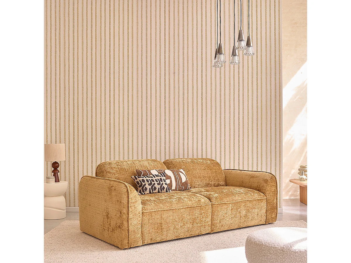 Sofá recto de 3 plazas en terciopelo texturizado ocre