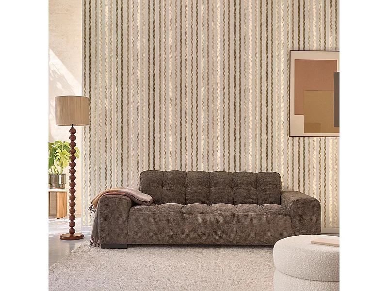 Canapé droit 3 places en velours tressé moka