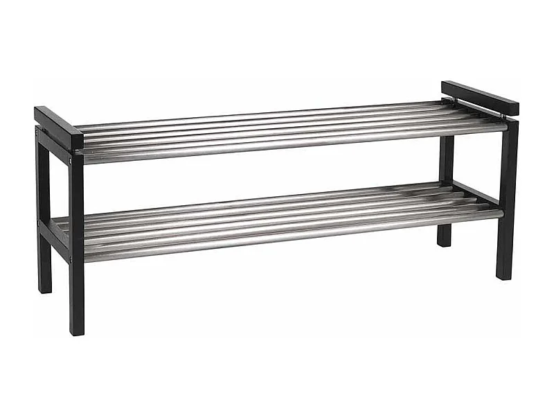 Massivholz Schuhregal in Schwarz Eiche Edelstahl