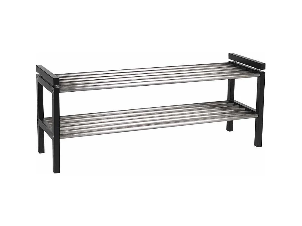 Massivholz Schuhregal in Schwarz Eiche Edelstahl