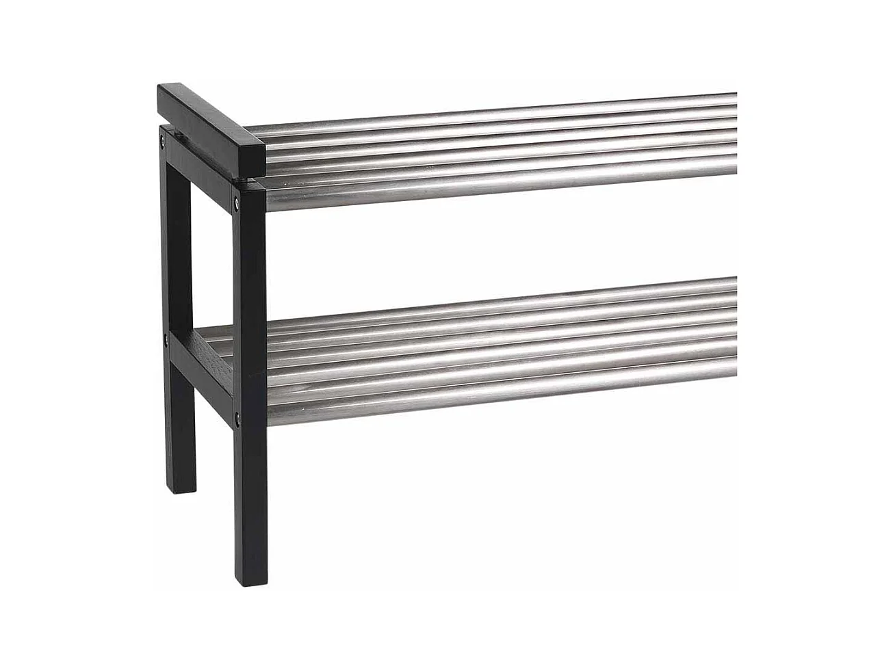 Massivholz Schuhregal in Schwarz Eiche Edelstahl