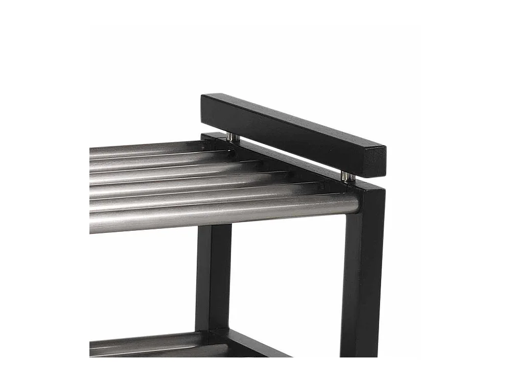 Massivholz Schuhregal in Schwarz Eiche Edelstahl