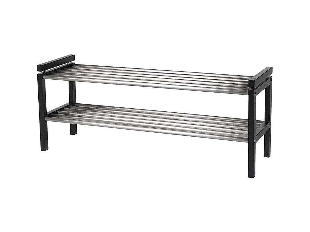 Massivholz Schuhregal in Schwarz Eiche Edelstahl