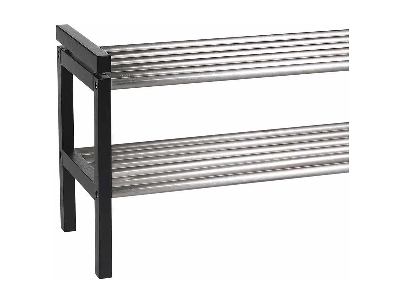 Massivholz Schuhregal in Schwarz Eiche Edelstahl