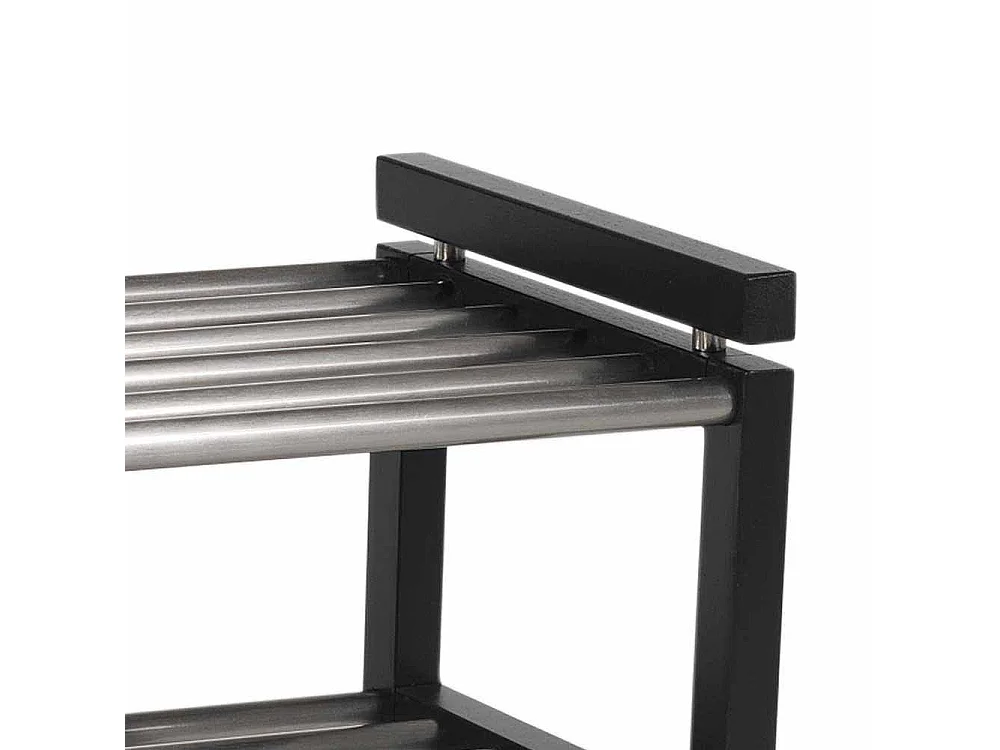 Massivholz Schuhregal in Schwarz Eiche Edelstahl