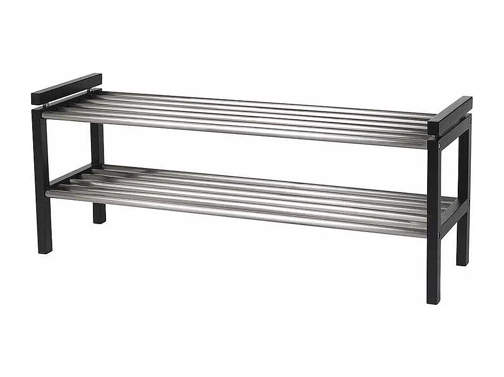 Massivholz Schuhregal in Schwarz Eiche Edelstahl