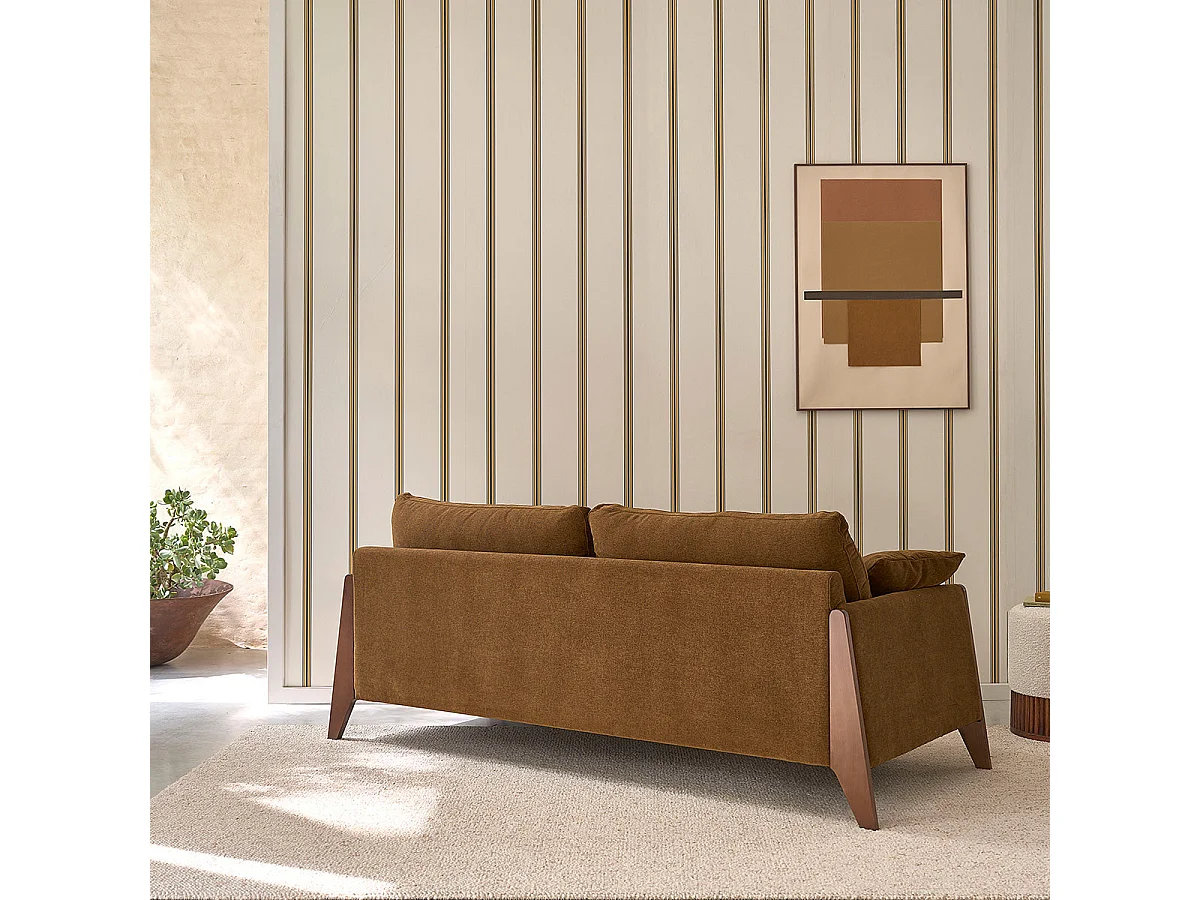 Sofá 4 plazas madera maciza terciopelo bronce