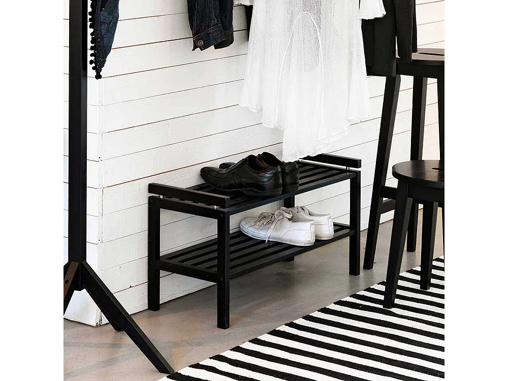 Schuhregal in Schwarz Eiche Massivholz