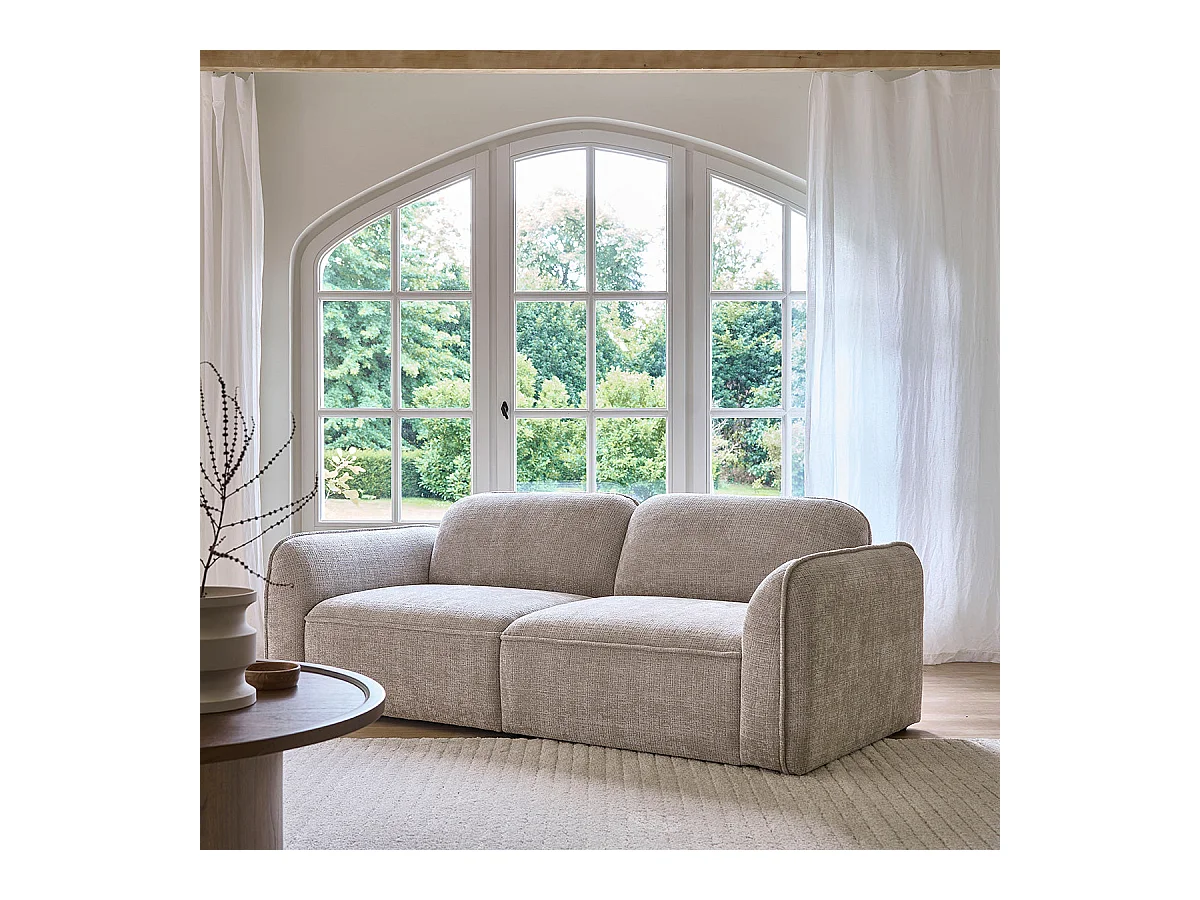 Canapé droit 3 places en velours texturé beige