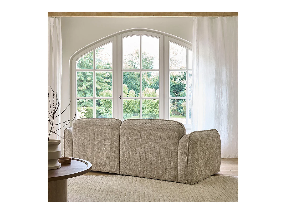 Canapé droit 3 places en velours texturé beige