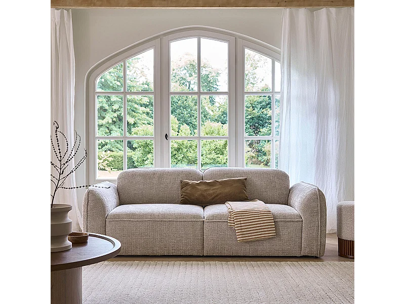 Sofá de 3 plazas en terciopelo beige texturizado