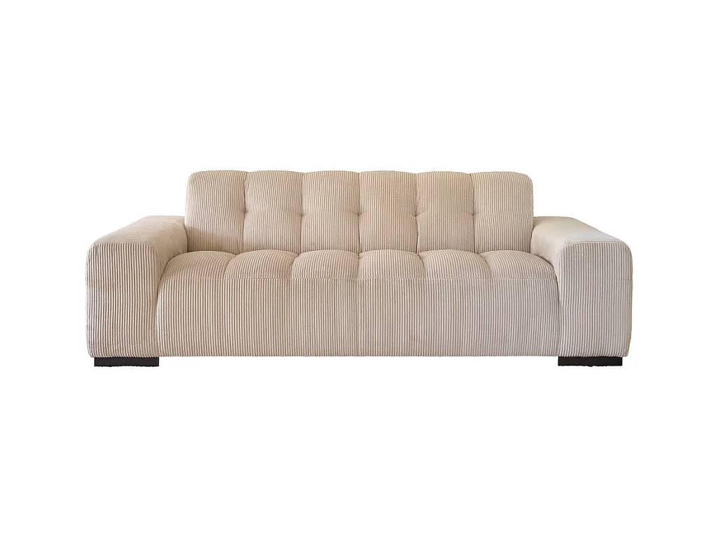 Canapé droit 3 places en velours côtelé écru
