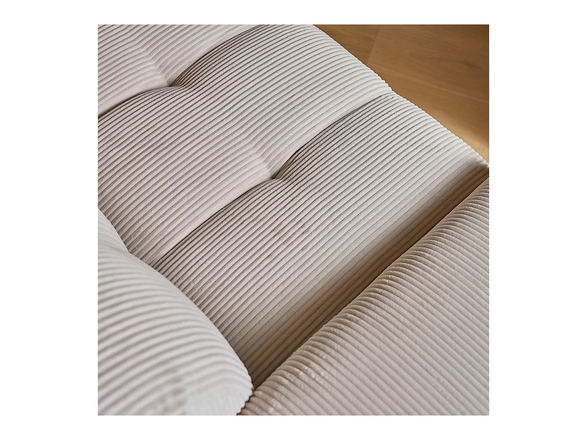 Canapé droit 3 places en velours côtelé écru