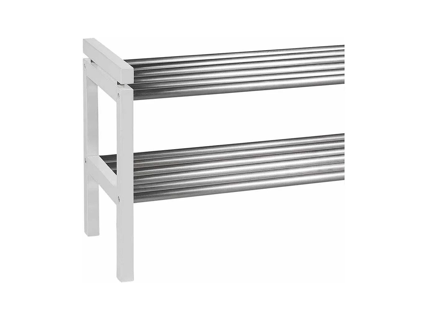 Schuhregal in Weiß Eiche massiv Edelstahl